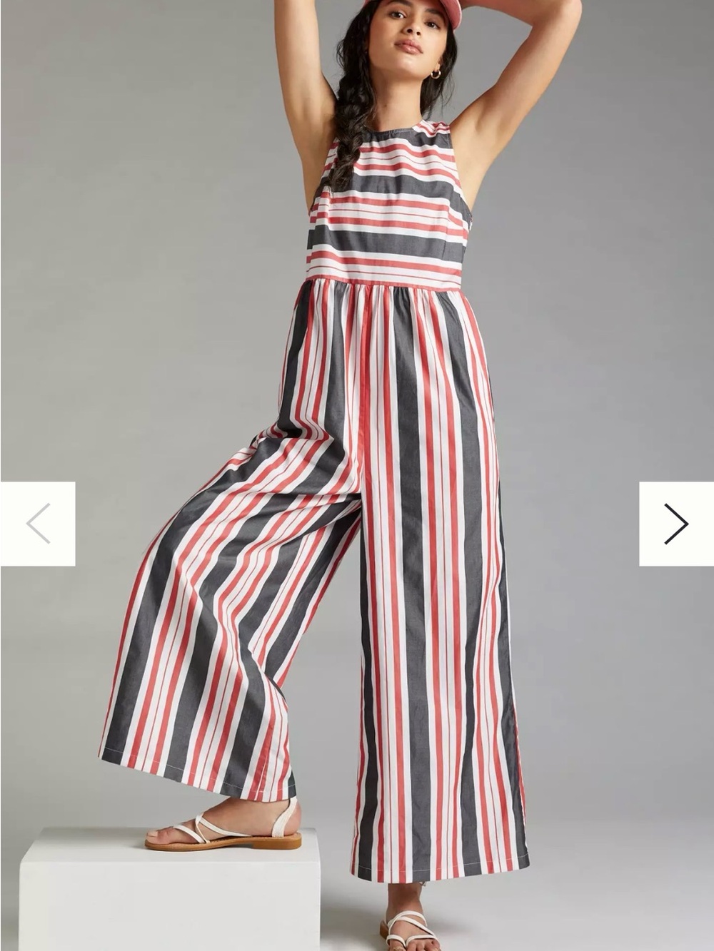 Anthropologie Maeve Striped Wide Leg Jumpsuit in Red White and Gray